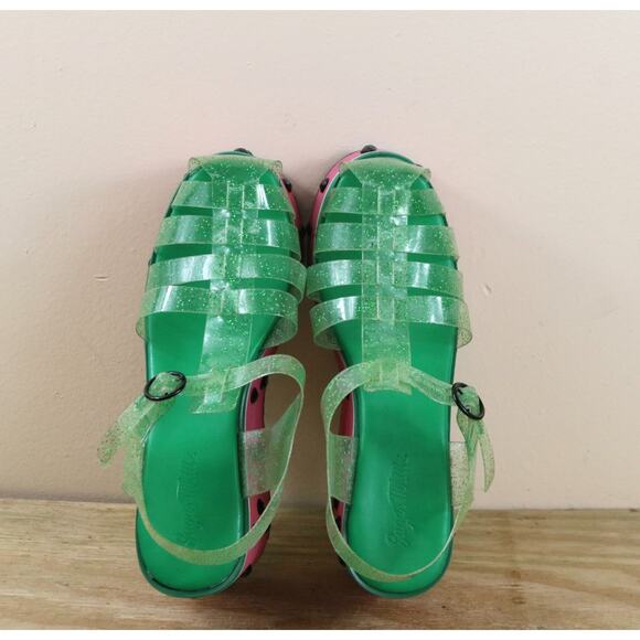 Sugar Thrillz Platform Jelly Shoes 9M WaterMelon Buckle 4.5" Slip Pon Jeweled - Picture 4 of 14